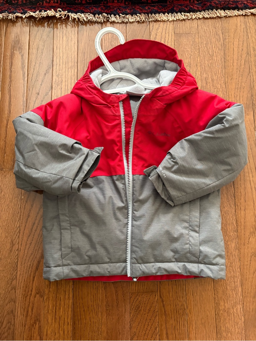 Columbia Kids Red and Gray Hooded Rain Jacket